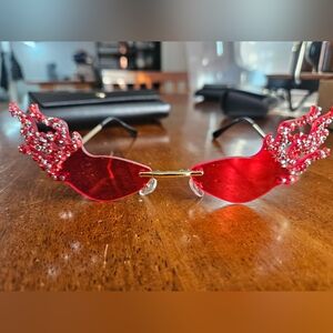 Red Crystal Flame Rimless Sunglasses